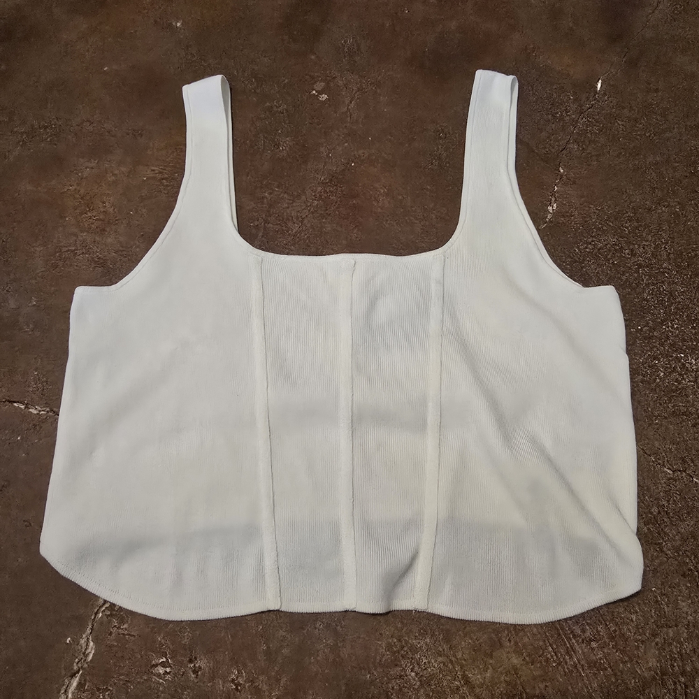H&M White Ribbed Corset Crop Top NWT Size XXL
